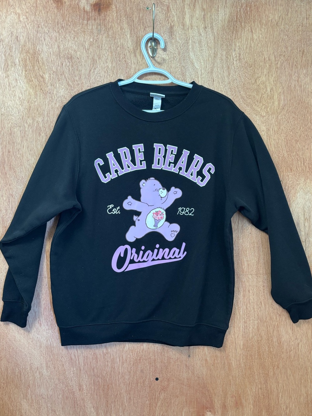 Care Bears Black Graphic Sweatshirt XS Purple Fleece Crewneck